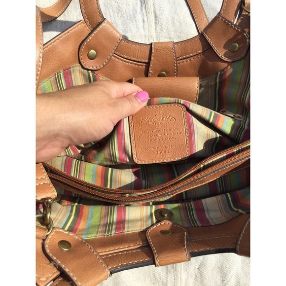Fossil Tan and Brown Embroidered Tote Bag - Picture 8 of 14
